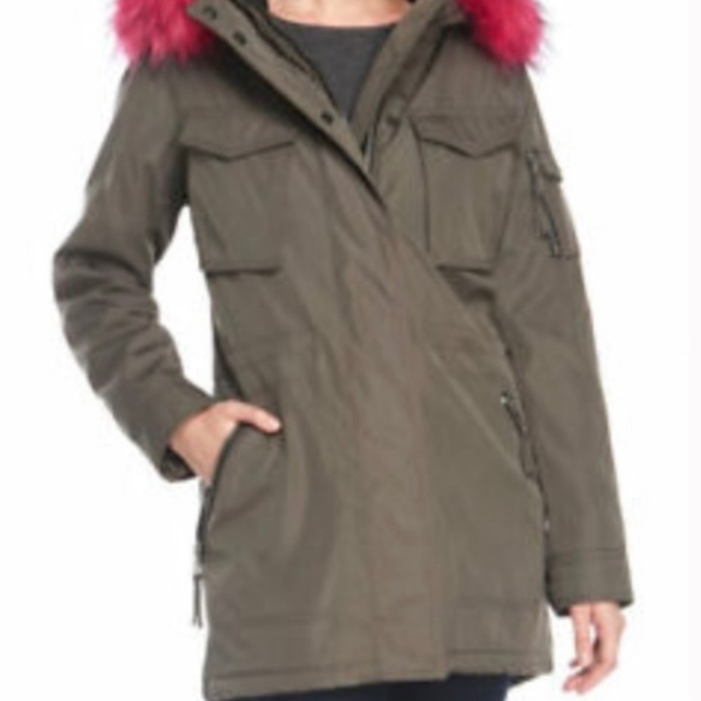 S13 Pink Hooded Army Green Parka S